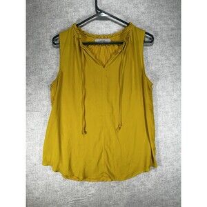 LOFT Sleeveless Yellow Mustard Lightweight Top Medium Blouse Tie V neck
